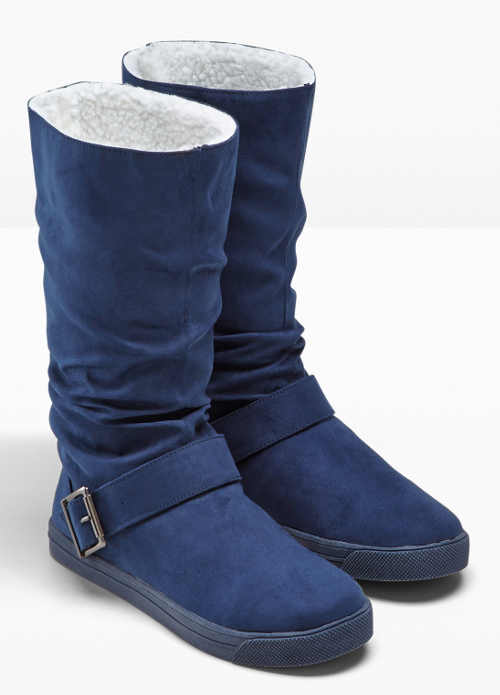 Modré zimné topánky s bielou vnútornou kožušinou